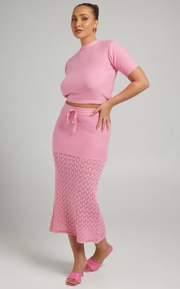 Showpo Rue Stiic 8211 Paloma Knit Midi Skirt In Pink Women Knitwear