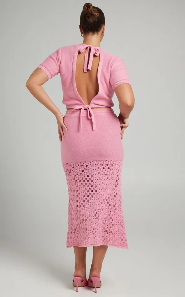 Showpo Rue Stiic 8211 Paloma Knit Midi Skirt In Pink Women Knitwear