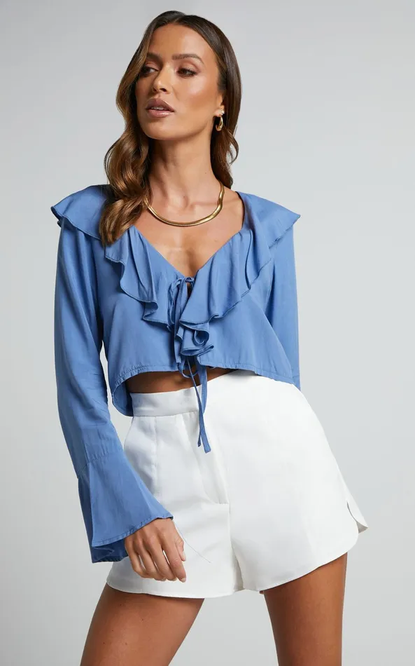 Showpo Rumina Top 8211 Long Sleeve Top In Blue Women Tops