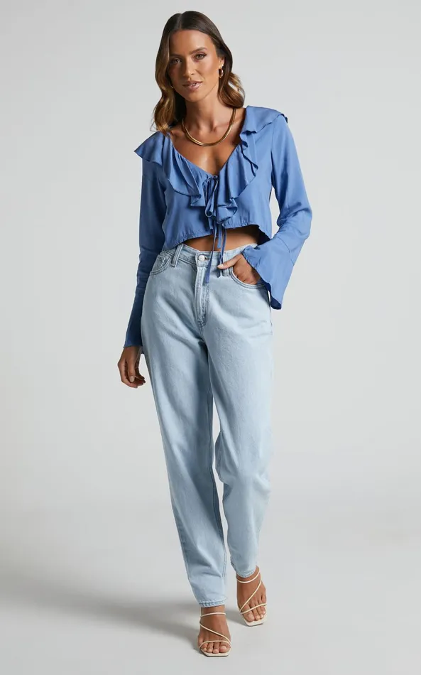 Showpo Rumina Top 8211 Long Sleeve Top In Blue Women Tops Showpo Rumina Top 8211 Long Sleeve Top In Blue Women Tops