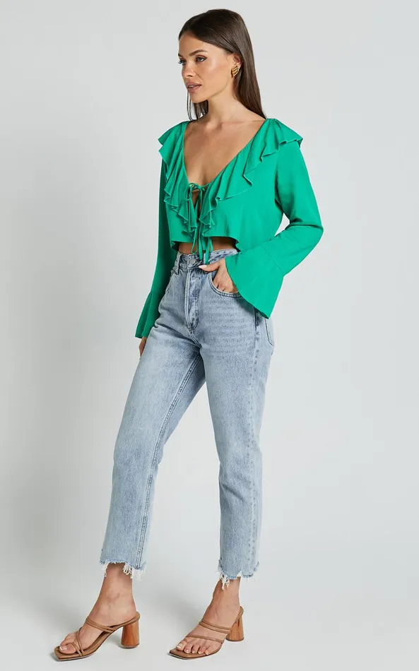 Showpo Rumina Top 8211 Long Sleeve Top In Green Women Curve Clothes Showpo Rumina Top 8211 Long Sleeve Top In Green Women Curve Clothes