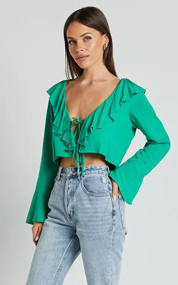 Showpo Rumina Top 8211 Long Sleeve Top In Green Women Curve Clothes Showpo Rumina Top 8211 Long Sleeve Top In Green Women Curve Clothes