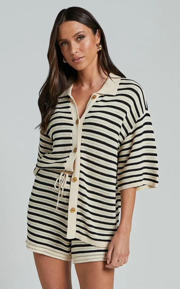 Showpo Runaway The Label 8211 Cherie Short In SandBlack Women Knitwear