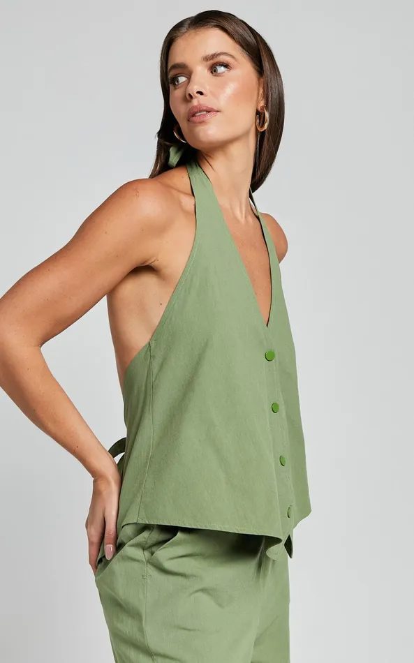 Showpo Runaway The Label 8211 Florent Vest In Khaki Women Tops