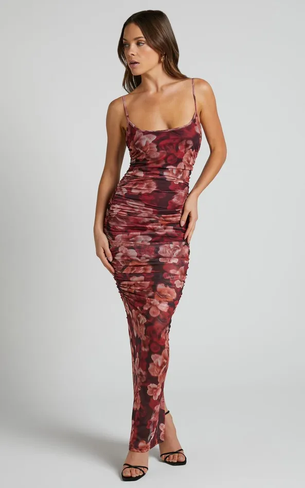 Showpo Runaway The Label 8211 Sacha Mesh Midi Dress In Wine Floral Women Dresses Showpo Runaway The Label 8211 Sacha Mesh Midi Dress In Wine Floral Women Dresses