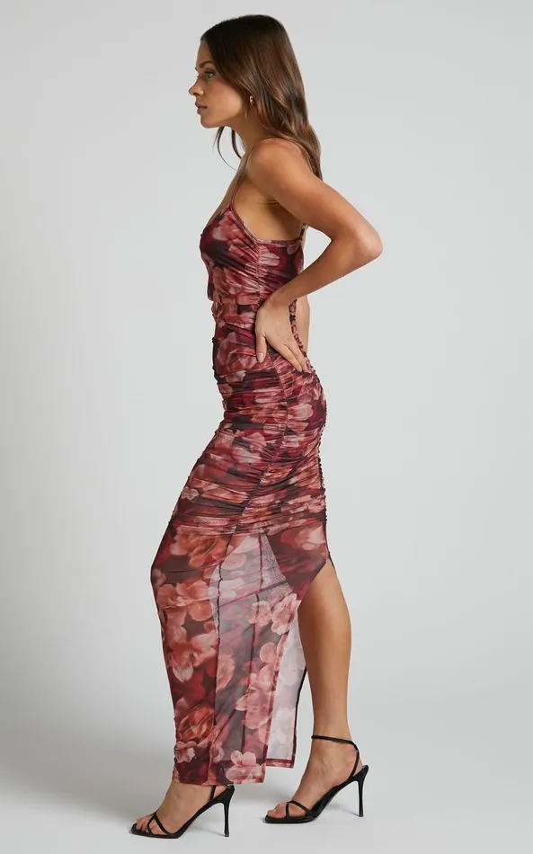 Showpo Runaway The Label 8211 Sacha Mesh Midi Dress In Wine Floral Women Dresses Showpo Runaway The Label 8211 Sacha Mesh Midi Dress In Wine Floral Women Dresses