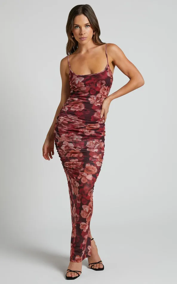 Showpo Runaway The Label 8211 Sacha Mesh Midi Dress In Wine Floral Women Dresses Showpo Runaway The Label 8211 Sacha Mesh Midi Dress In Wine Floral Women Dresses