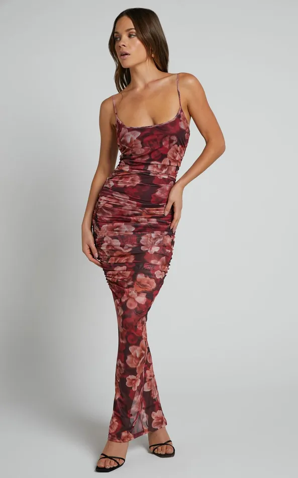 Showpo Runaway The Label 8211 Sacha Mesh Midi Dress In Wine Floral Women Dresses Showpo Runaway The Label 8211 Sacha Mesh Midi Dress In Wine Floral Women Dresses