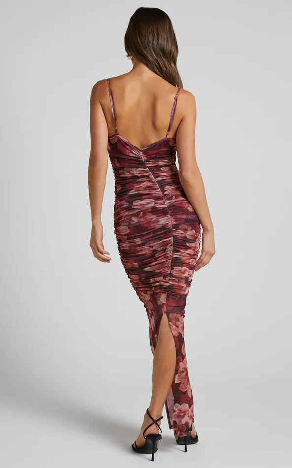 Showpo Runaway The Label 8211 Sacha Mesh Midi Dress In Wine Floral Women Dresses Showpo Runaway The Label 8211 Sacha Mesh Midi Dress In Wine Floral Women Dresses