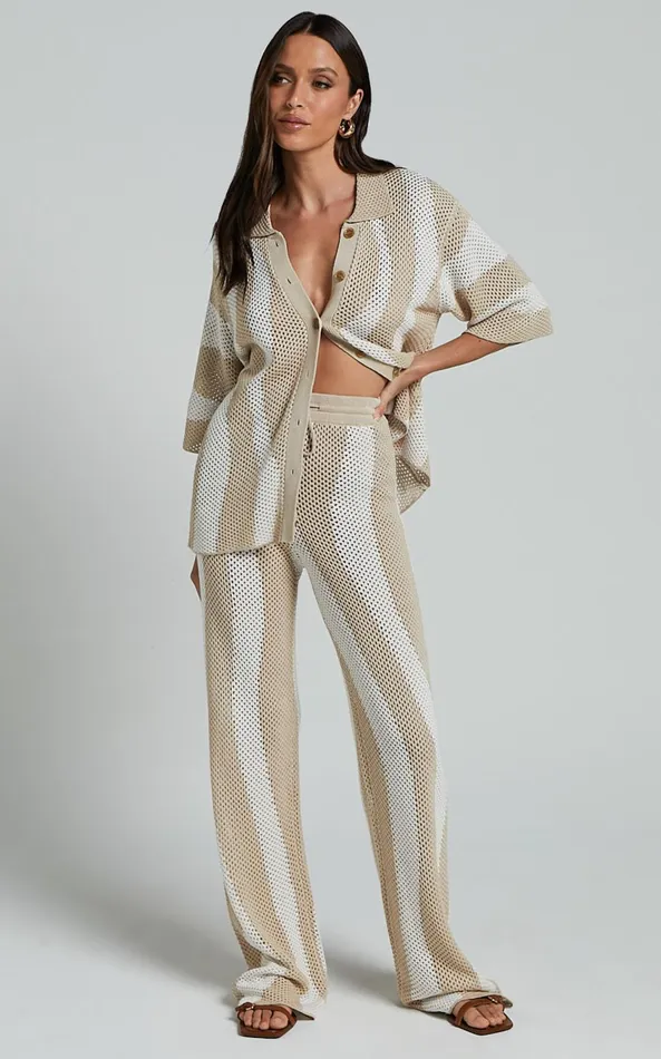 Showpo Runaway The Label 8211 Zanzibar Pants In SandWhite Women Knitwear