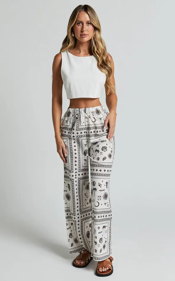 Showpo Ryleigh Pants 8211 High Waisted Drawstring Relaxed Pants In MYSTIC PRINT Women Pants Showpo Ryleigh Pants 8211 High Waisted Drawstring Relaxed Pants In MYSTIC PRINT Women Pants