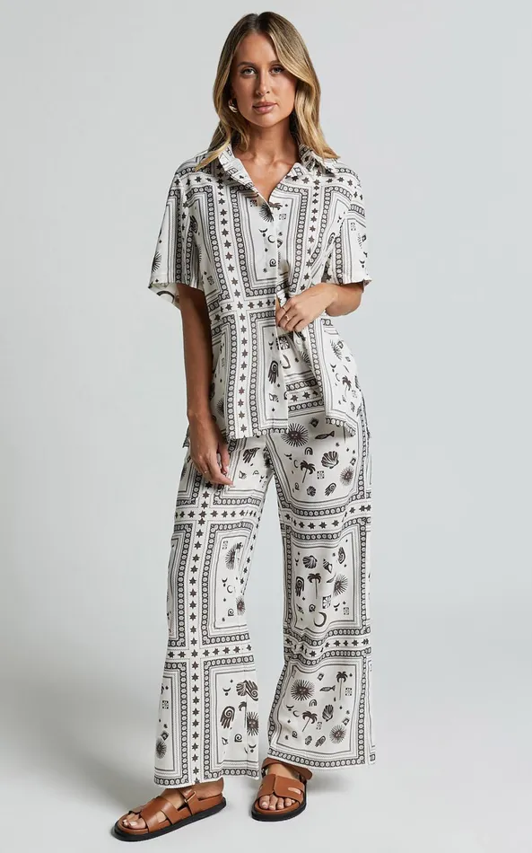 Showpo Ryleigh Pants 8211 High Waisted Drawstring Relaxed Pants In MYSTIC PRINT Women Pants