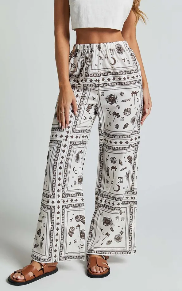 Showpo Ryleigh Pants 8211 High Waisted Drawstring Relaxed Pants In MYSTIC PRINT Women Pants