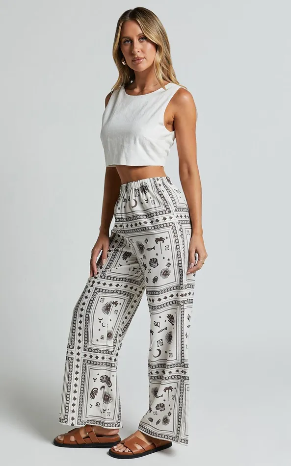 Showpo Ryleigh Pants 8211 High Waisted Drawstring Relaxed Pants In MYSTIC PRINT Women Pants