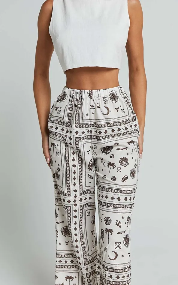 Showpo Ryleigh Pants 8211 High Waisted Drawstring Relaxed Pants In MYSTIC PRINT Women Pants
