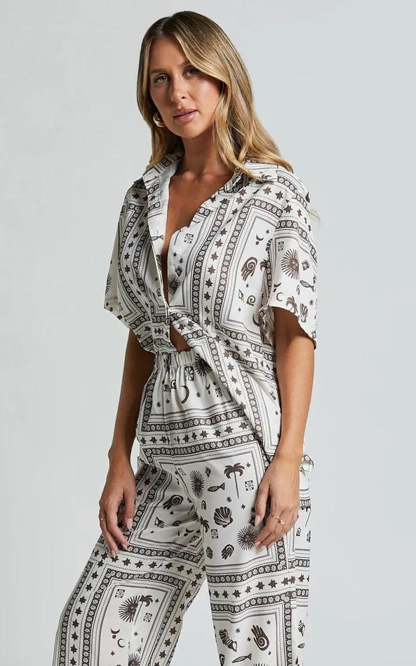 Showpo Ryleigh Shirt 8211 Relaxed Short Sleeve Shirt In Mystic Print Women Tops