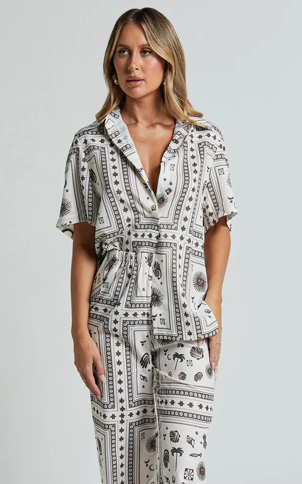 Showpo Ryleigh Shirt 8211 Relaxed Short Sleeve Shirt In Mystic Print Women Tops