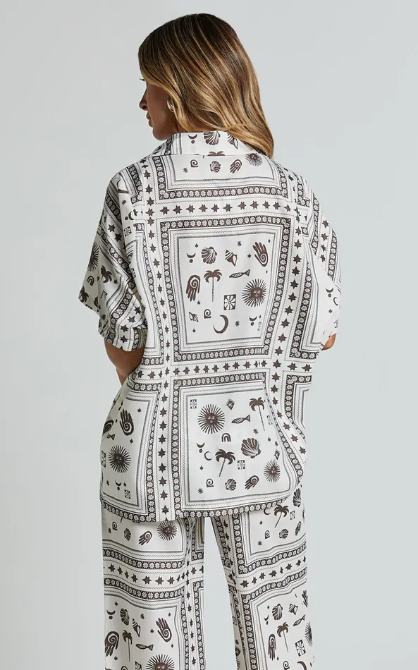 Showpo Ryleigh Shirt 8211 Relaxed Short Sleeve Shirt In Mystic Print Women Tops