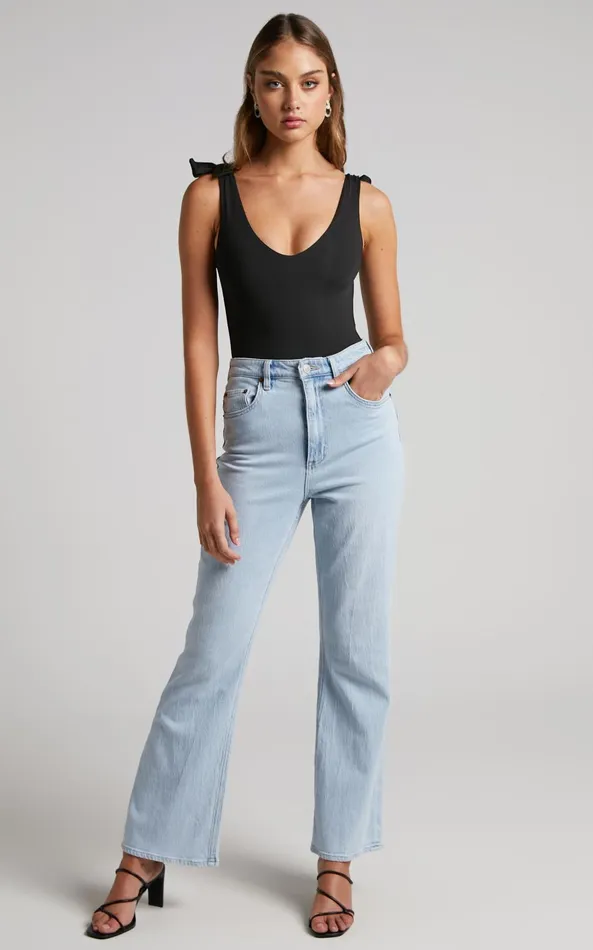 Showpo Ryley Bodysuit 8211 V Neck Tie Up Bodysuit In Black Women Tops
