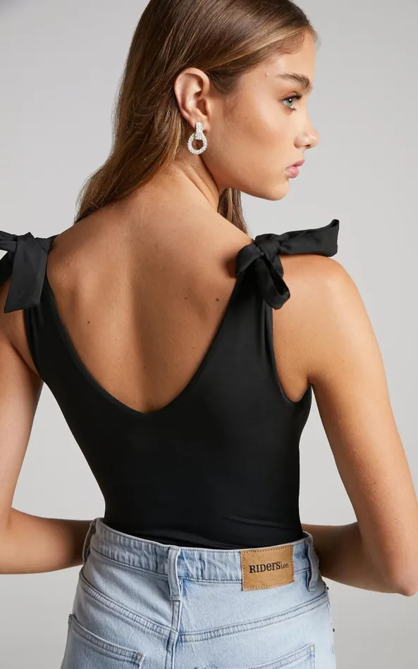 Showpo Ryley Bodysuit 8211 V Neck Tie Up Bodysuit In Black Women Tops