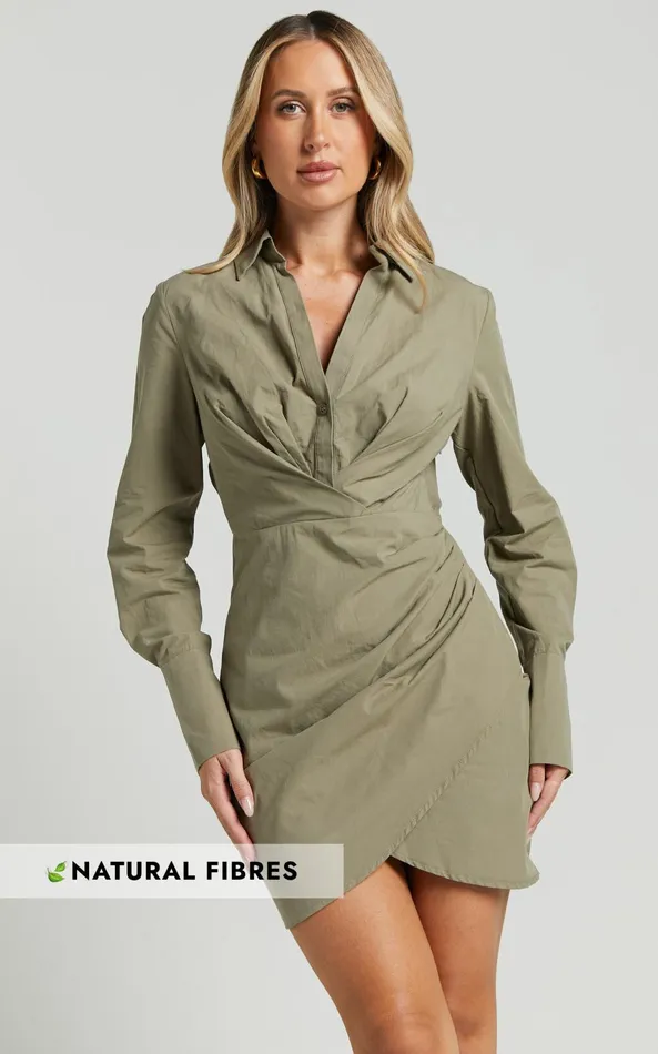 Showpo Ryzza Mini Dress 8211 Long Sleeve Wrap Skirt Shirt Dress In Olive Women Dresses Showpo Ryzza Mini Dress 8211 Long Sleeve Wrap Skirt Shirt Dress In Olive Women Dresses