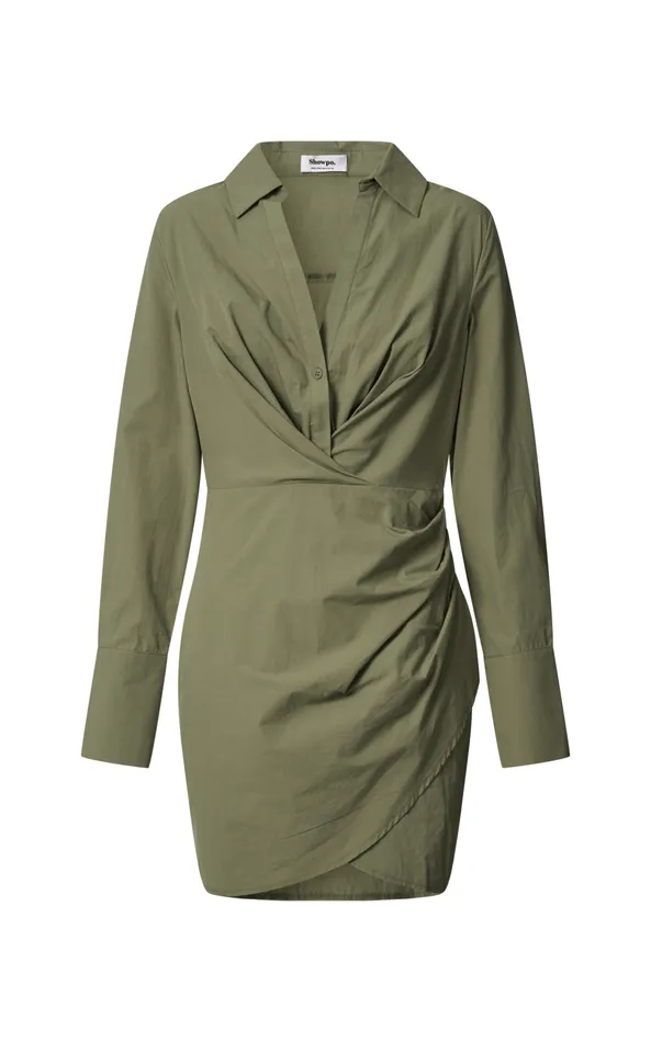 Showpo Ryzza Mini Dress 8211 Long Sleeve Wrap Skirt Shirt Dress In Olive Women Dresses