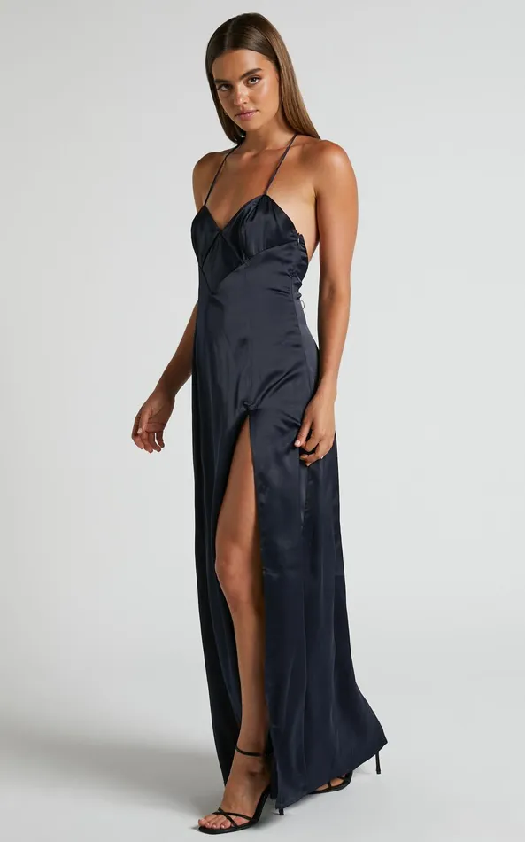 Showpo Sabattus Midi Dress 8211 Cut Out T Back Satin Dress In Navy Women Dresses Showpo Sabattus Midi Dress 8211 Cut Out T Back Satin Dress In Navy Women Dresses