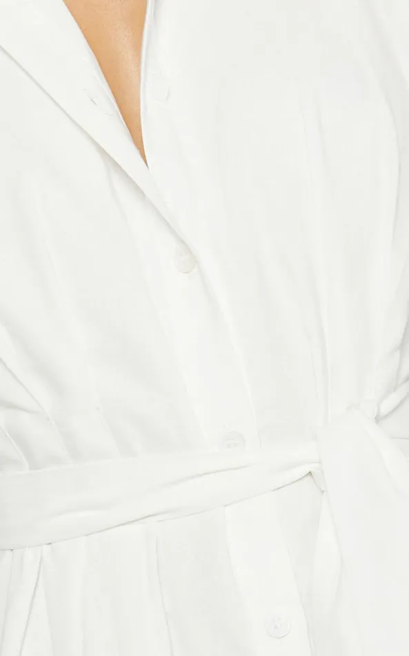 Showpo Sabrina Midi Dress 8211 Linen Look Raglan Sleeve Belted Dress In White Women Curve Clothes