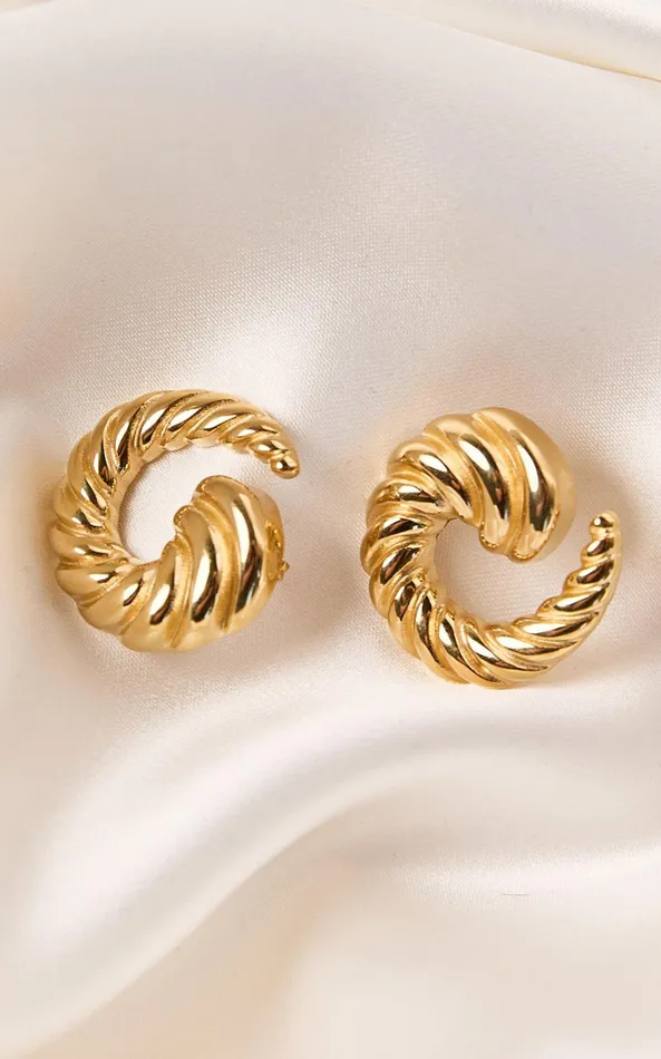Showpo Sade Earrings 8211 Croissant Swirl Detail Statement Earring In Gold Women Earrings