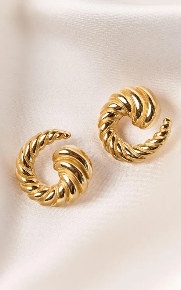 Showpo Sade Earrings 8211 Croissant Swirl Detail Statement Earring In Gold Women Earrings