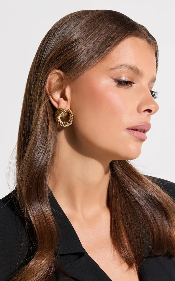 Showpo Sade Earrings 8211 Croissant Swirl Detail Statement Earring In Gold Women Earrings