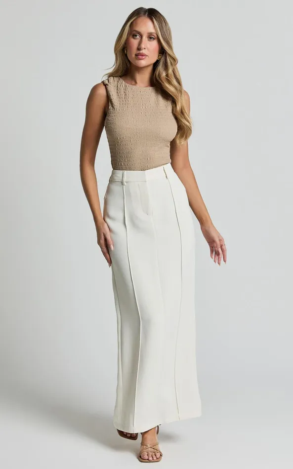 Showpo Sadie Top 8211 Sleeveless Textured Jersey Top In Sand Women Tops