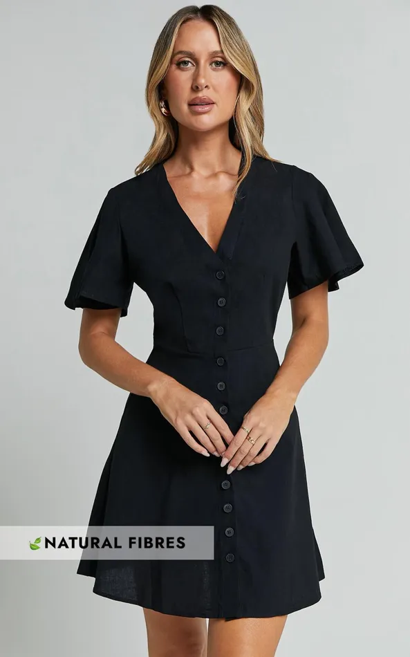 Showpo Sahar Mini Dress 8211 Flutter Sleeve Button Through Dress In Black Women Dresses Showpo Sahar Mini Dress 8211 Flutter Sleeve Button Through Dress In Black Women Dresses