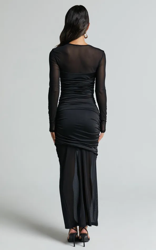 Showpo Sahara Midi Dress 8211 Long Sleeve Mesh Dress In Black Women Dresses