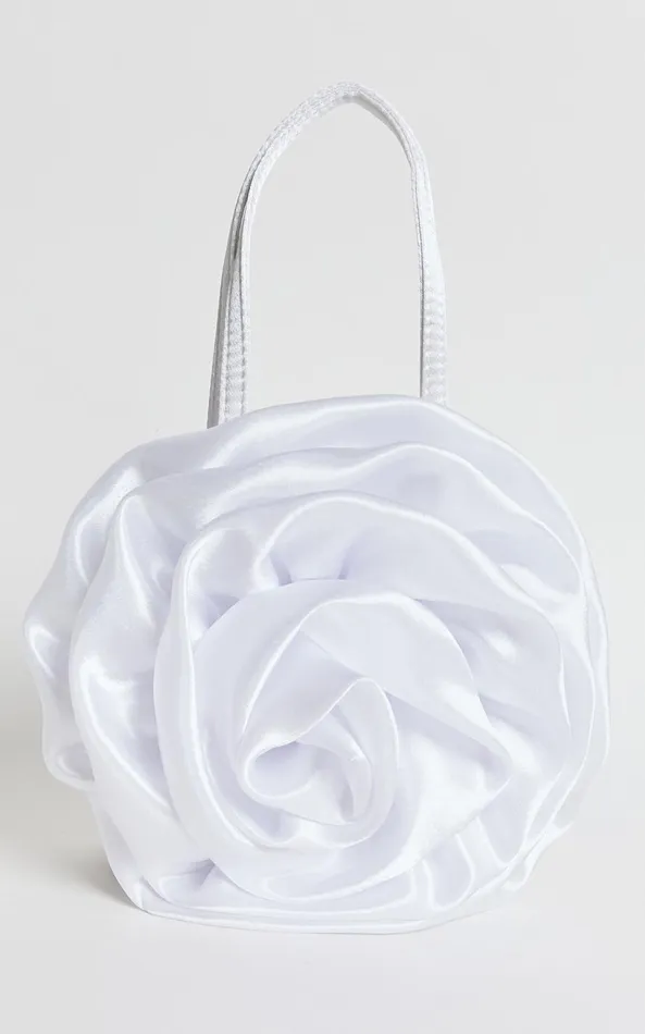 Showpo Salina Rosette Mini Satin Bag In White Women Bags