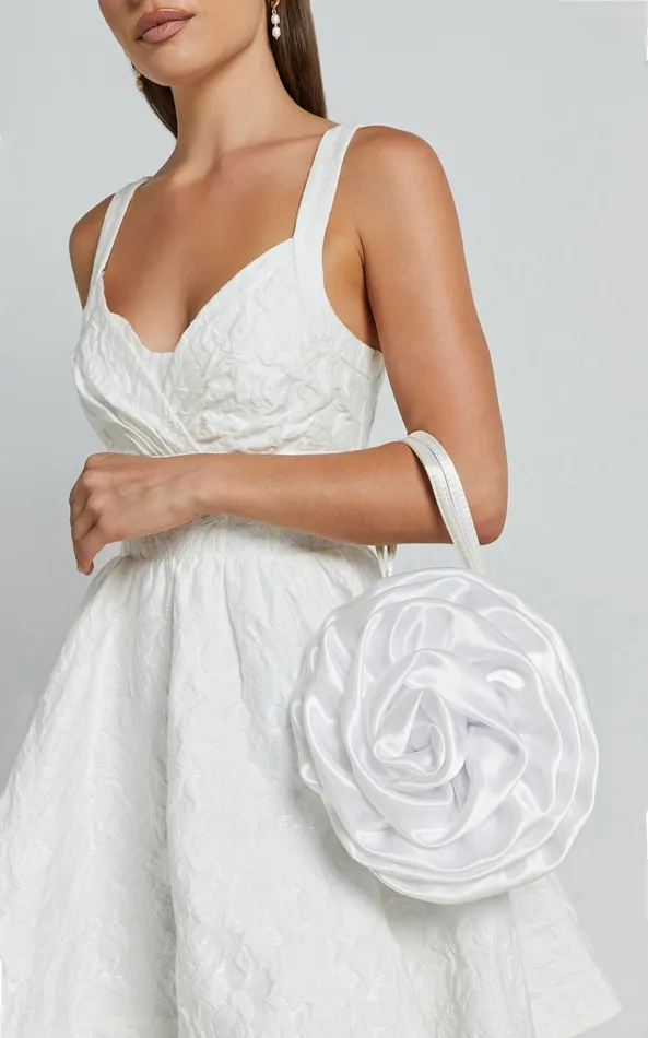 Showpo Salina Rosette Mini Satin Bag In White Women Bags