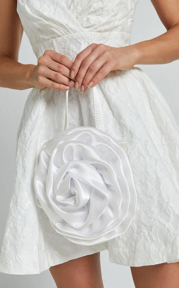 Showpo Salina Rosette Mini Satin Bag In White Women Bags
