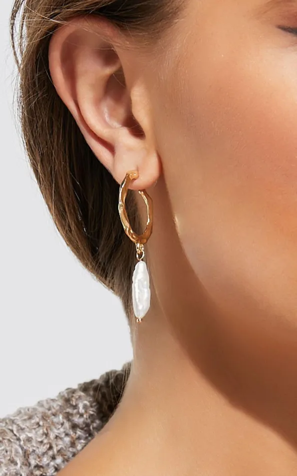 Showpo Sally Earrings 8211 Rustic Hoop Pearl Drop Earrings In Gold Women Earrings Showpo Sally Earrings 8211 Rustic Hoop Pearl Drop Earrings In Gold Women Earrings