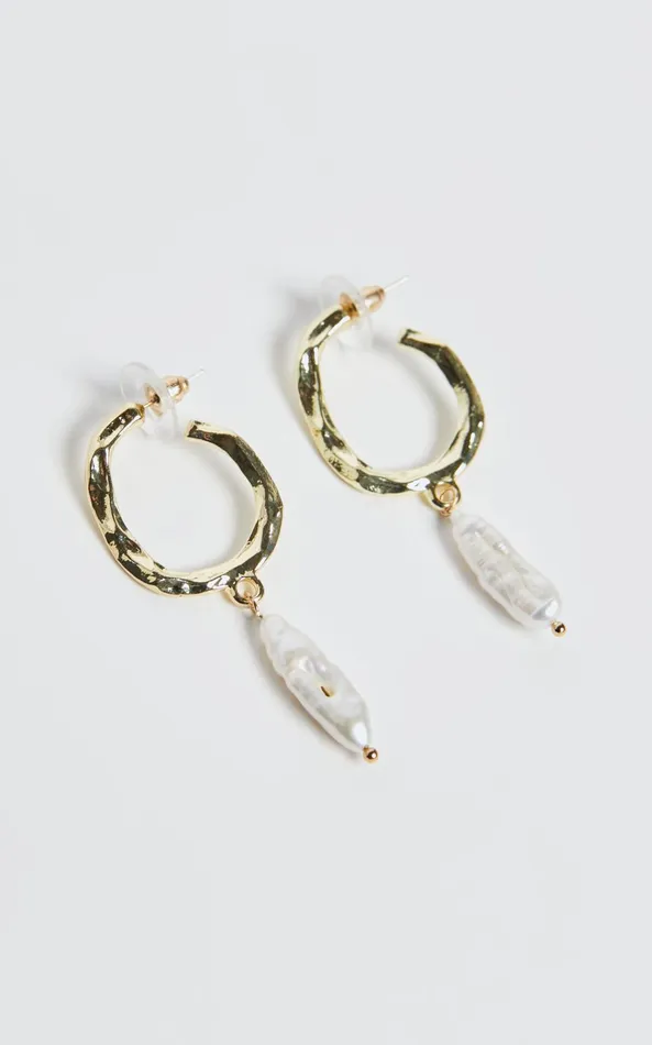 Showpo Sally Earrings 8211 Rustic Hoop Pearl Drop Earrings In Gold Women Earrings