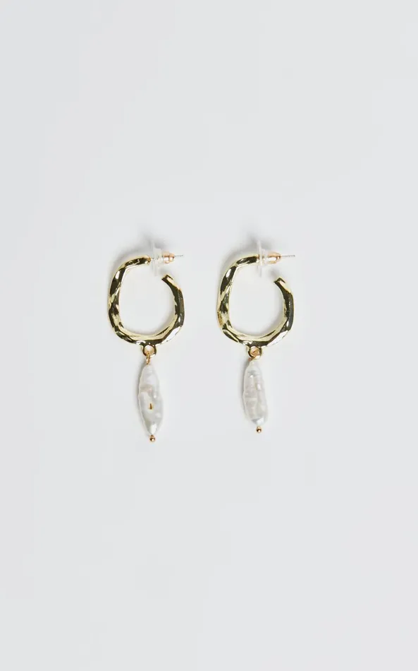 Showpo Sally Earrings 8211 Rustic Hoop Pearl Drop Earrings In Gold Women Earrings