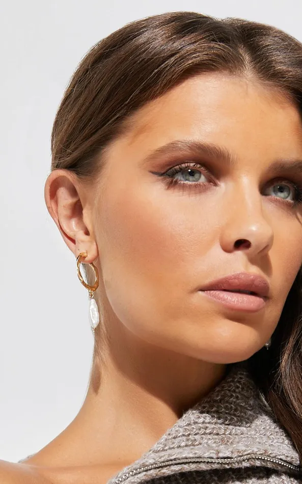 Showpo Sally Earrings 8211 Rustic Hoop Pearl Drop Earrings In Gold Women Earrings