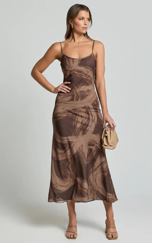 Showpo Sally Midi Dress 8211 Strappy Slip Dress In Hazel Swirl Print Women Dresses