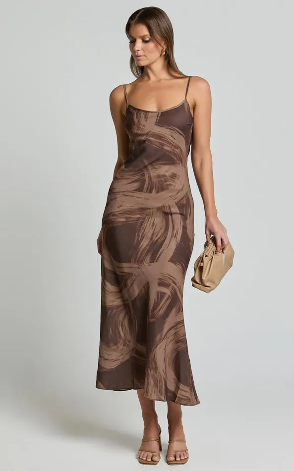Showpo Sally Midi Dress 8211 Strappy Slip Dress In Hazel Swirl Print Women Dresses
