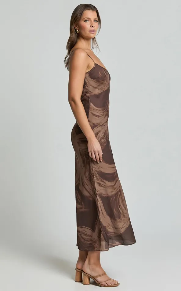 Showpo Sally Midi Dress 8211 Strappy Slip Dress In Hazel Swirl Print Women Dresses