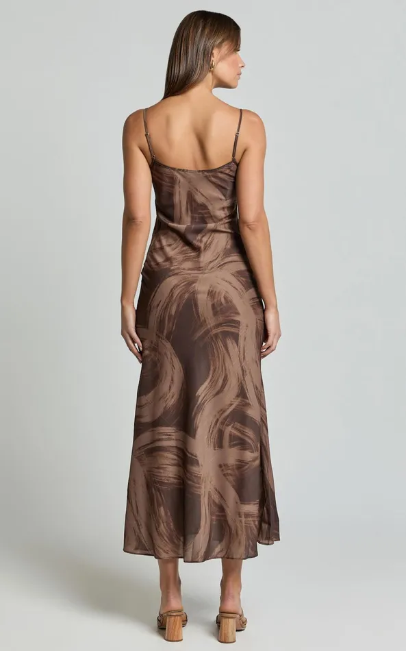 Showpo Sally Midi Dress 8211 Strappy Slip Dress In Hazel Swirl Print Women Dresses