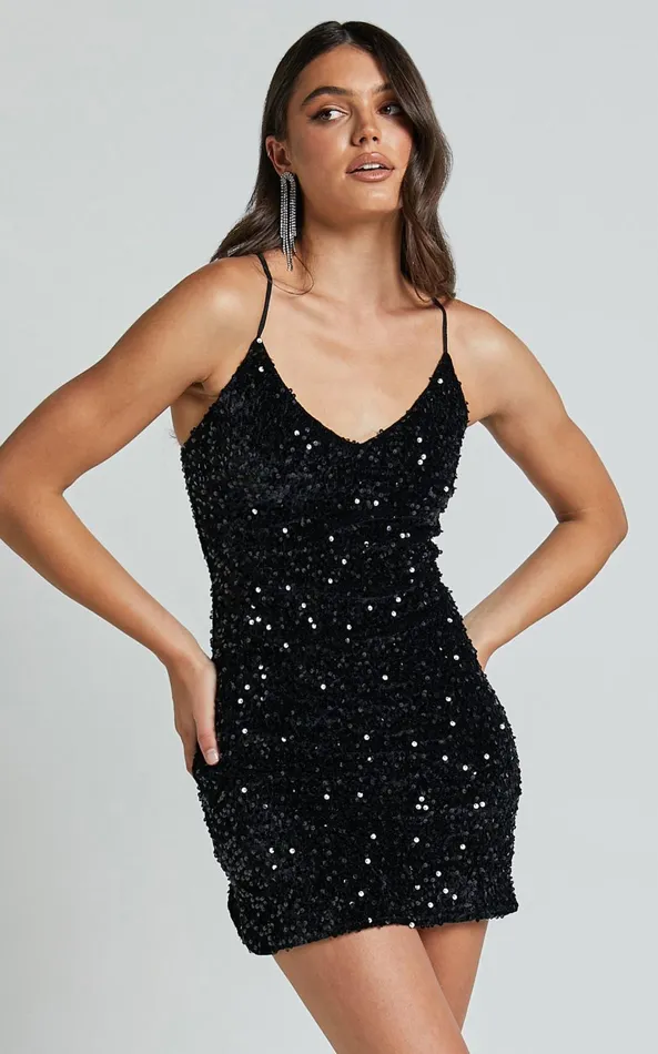 Showpo Salome Mini Dress 8211 Bodycon Sequin Dress In Black Women Dresses