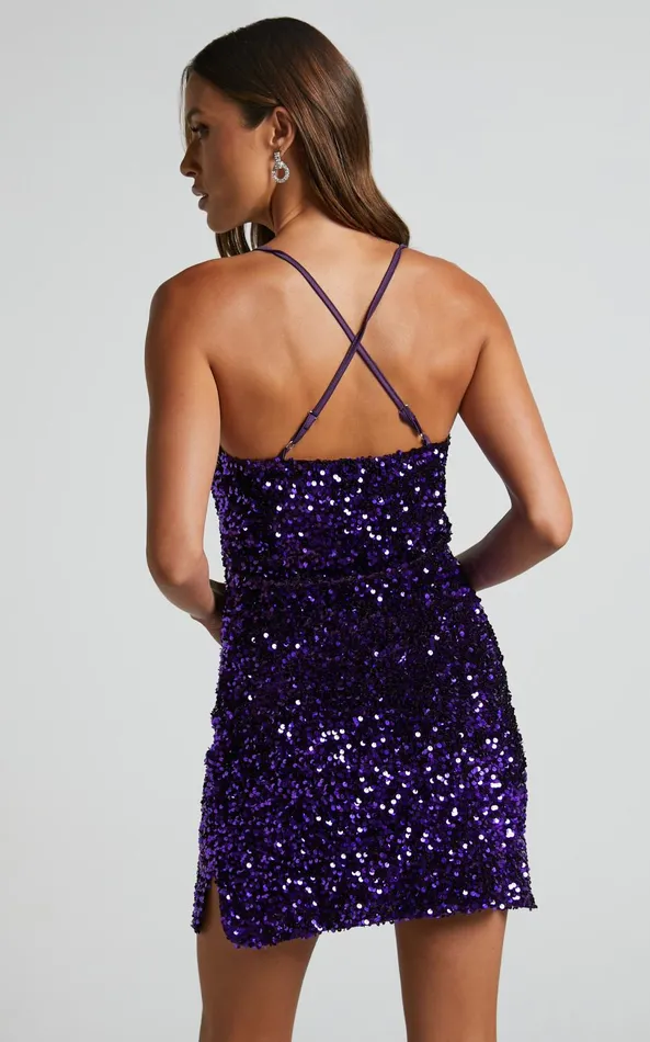 Showpo Salome Mini Dress 8211 Bodycon Sequin Dress In Purple Women Dresses