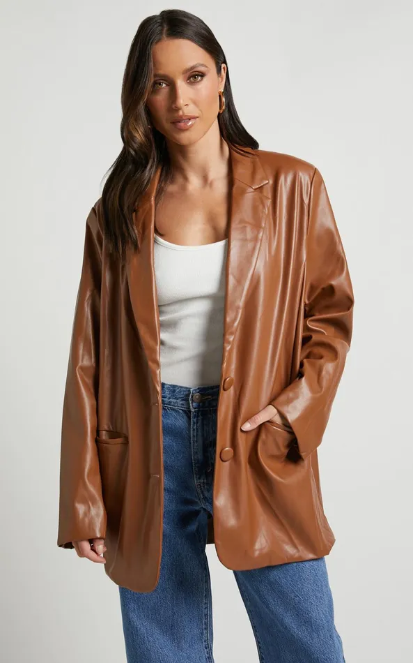Showpo Samanfa Jacket 8211 Faux Leather Jacket In Tan Women Jackets and Coats Showpo Samanfa Jacket 8211 Faux Leather Jacket In Tan Women Jackets and Coats
