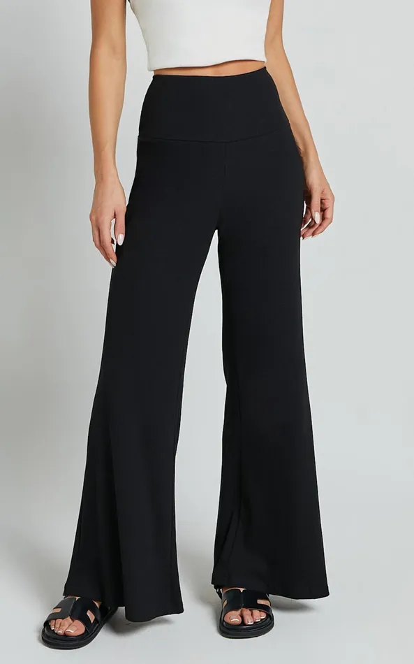 Showpo Sammie Pants 8211 Jersey High Waisted Wide Leg Pants In Black Women Pants