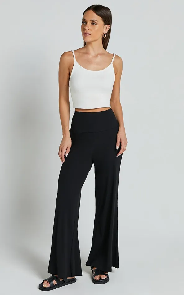 Showpo Sammie Pants 8211 Jersey High Waisted Wide Leg Pants In Black Women Pants